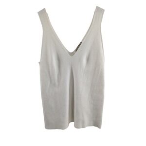 Everlane Womens Organic Cotton Blend Knit Cami Tank sz XL Ivory Babydoll Ribbed